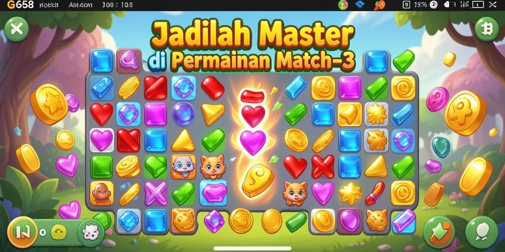 Tampilan gameplay G668 dengan permata warna-warni yang menarik.