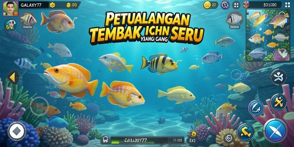 Screenshot utama GALAXY77 menampilkan aksi seru dalam Tembak Ikan.
