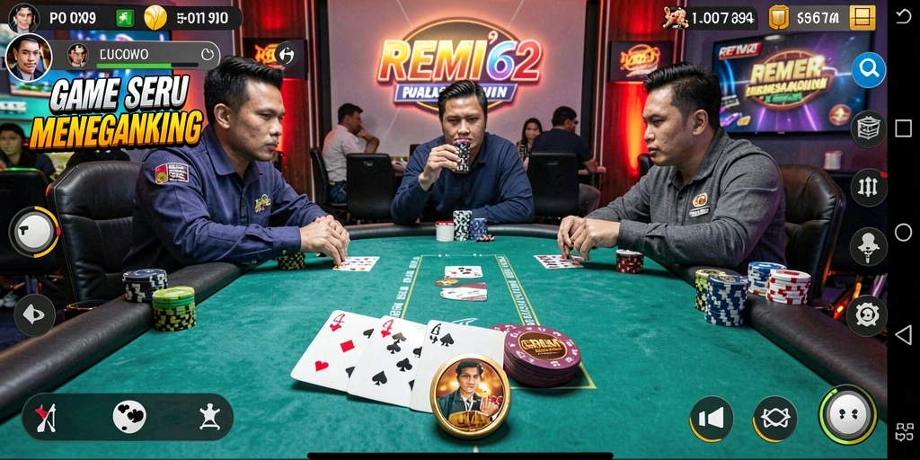 Tampilan gameplay poker yang seru dan mendebarkan di REMI62.