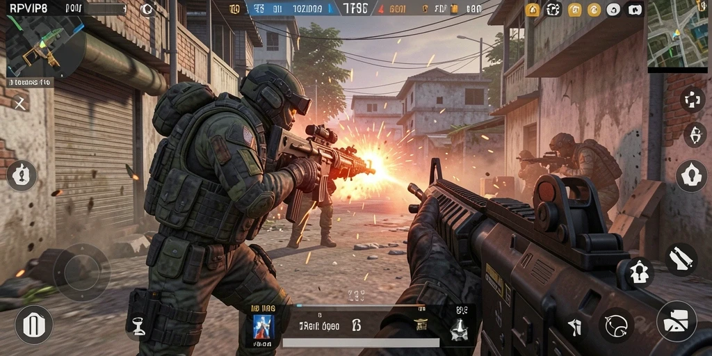 Screenshot RPVIP8 menunjukkan aksi mendebarkan dalam pertempuran FPS.